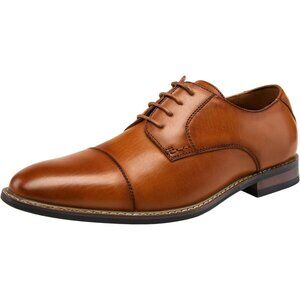 Men's Polished-Brown Classic Lace-up Cushioned Cap-Toe Oxford/Derby Dress Shoes
